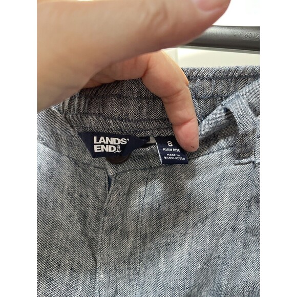 Lands End Linen Chambray Blue Pants Pockets Elastic Back Womens Sz 8 High Rise - Picture 3 of 4
